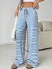 Women's Casual Striped Solid Color Cotton Straight Leg Pants With Elastic Drawstring Spring Autumn European American Style_ecoleips.com