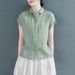 2025 Summer Polo Collar Design, Short Sleeved Women's Loose Fit, Small Fly Sleeves, Cotton And Shirt, Plus Size Linen Top_ecoleips.com
