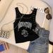 Rivet U-neck Camisole Dopamine Summer Beach Outfit For Hot Girls, American-style Letter Print Women's Short Top_ecoleips.com