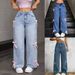 Women's Loose Wide-Leg Jeans – Vintage Washed Denim Pants With Pure Straight Fit, Street Bow Detail & Comfortable Stretch_ecoleips.com