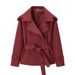 Women's Clothing Women's Stylish Casual Versatile Solid Color Short Jacket Style Homemade Clothing With Belt For Formal & Casual_ecoleips.com