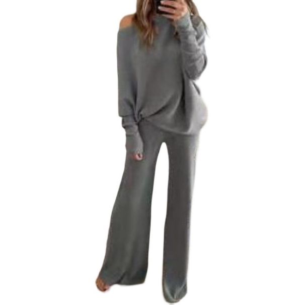 Oversized Batwing Sleeve Top & High-Waisted Wide-Leg Pants Set – Minimalist Knit Two-Piece Outfit (S-XXXL)_ecoleips.com
