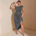 Summer 2026 Slim-Fit Long European And American Style Sexy Waist-Cinching Twist Knot Slit Short-Sleeve Dress_ecoleips.com