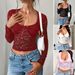 Diyun Foreign Trade Spring And Summer New European And American Y2k Sexy Style Slim Fit Hollow Long Sleeve Lace Shirt Top_ecoleips.com