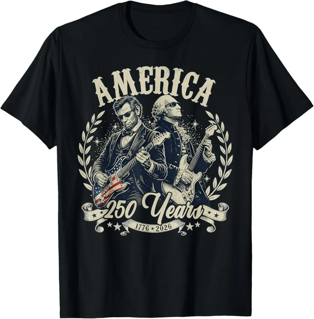 Women's T-Shirts USA George Washington Abe Lincoln Playing Guitar 250th T-Shirt_ecoleips.com