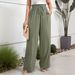 Voya European American Style Women's Wide-leg Pants With Drawstring Elastic Waist, Comfortable Drape, Vacation Leisure Cotton-Feeling Wide-Leg Pants_ecoleips.com
