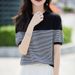 2026 Summer New Women 100% Cotton Knit Striped Round Neck T-Shirt Women Clothing Tops Short Sleeve Sweater Casual Basic Pullover_ecoleips.com