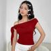Summer Sexy One Shoulder T-Shirt Women's Versatile European American Style Kendall Jenner Ribbon Top Same Style Casual Fit_ecoleips.com