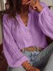 Women's Loose Fashionable V Neck Long Sleeve Shirt Hollow Out Lace Single Breasted Top Spring Autumn_ecoleips.com