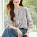 Verve Versatile Striped Pullover Shirt For Women 2025 New Design Loose Round Neck Elegant Long Sleeve Blouse_ecoleips.com