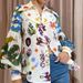 Verve 2025 Women's Loose Graffiti Print Turn-down Collar Lantern Long Sleeve Spring Cardigan Shirt_ecoleips.com
