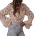 Women's Black Floral Lace Blouse, V Neck Long Flare Sleeve Sheer Mesh Shirt, Elegant Button Down Casual Top For Daily Wear, Party, Date Night, Romanti_ecoleips.com