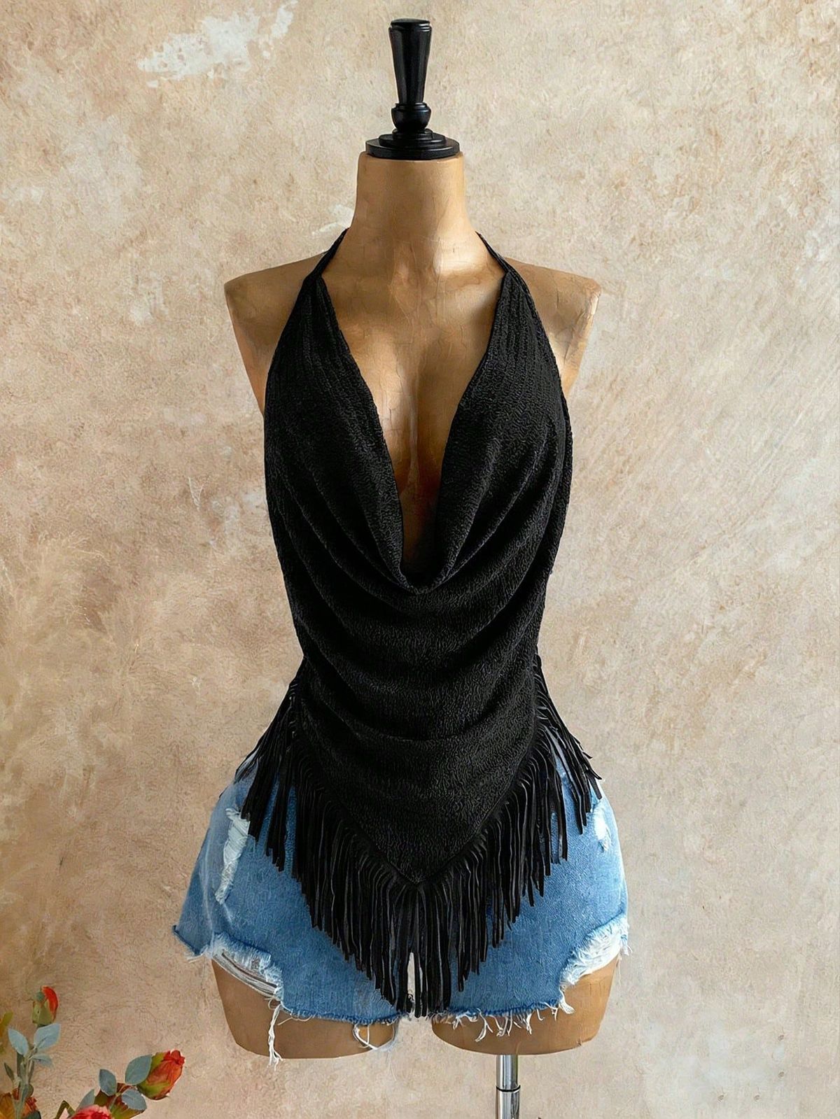 Women's Sexy Halter Neck Top Sleeveless Backless Tie Waist Slim Fit Casual Vacation Style Vest_ecoleips.com