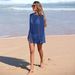K Hollow Out Snowflake Embellishment Beach Skirt Sunscreen Jacket, One Neck Bikini Cover Up_ecoleips.com