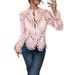 Women's Breathable Floral Lace Knit Blouse Stand Collar Hollow-Out Design Flared Sleeves Chic Office Date Night Wear_ecoleips.com