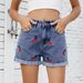 Women's Clothing Washed Versatile Cherry Embroidered Denim Shorts Hot Pants_ecoleips.com