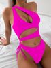 Aria Basics 2024 New Sold Color One-Pece Swmsut Hollow Out Sexy One-Shoulder Hot Grl Beach Vacaton Swmwear Cross-Border_ecoleips.com
