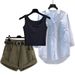 Women’s Clothing Summer Suits For Women New Style Retro Vest Western Style Sun Protection Shirt Denim Shorts Three Piece Suit_ecoleips.com