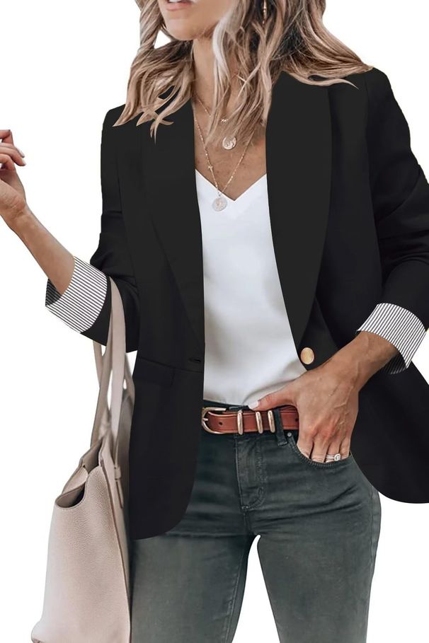 Women's Longline Notch Lapel Blazer Jacket 3/4 Sleeve Lightweight Stretch Trench Style Formal Casual Outerwear for Spring Autumn_ecoleips.com