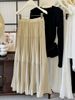 French Retro Elegant Romantic Fairy Pleated High-Waisted Midi Long Umbrella Skirt Slim Fit Chiffon Full Skirt for Women_ecoleips.com