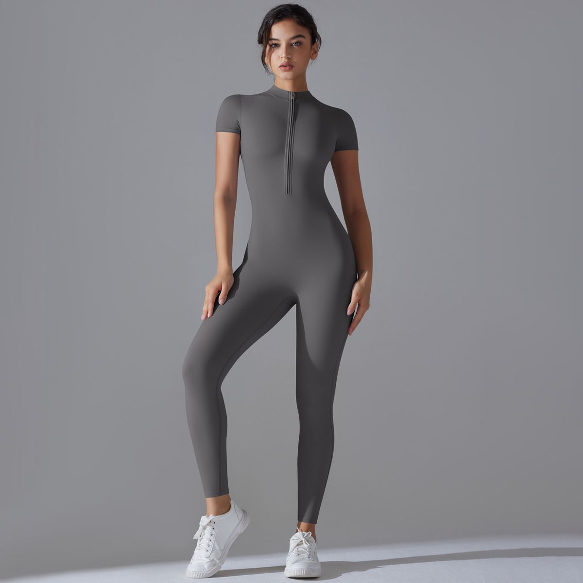 Women's Clothing Zipper Short Sleeved Yoga Suit Jumpsuit Quick Drying Breathable Outdoor Sports Tight Jumpsuit Fitness Clothes_ecoleips.com