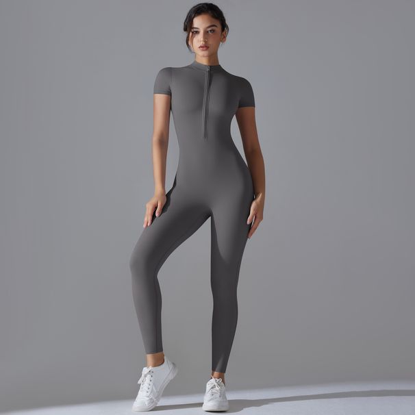 Women's Clothing Zipper Short Sleeved Yoga Suit Jumpsuit Quick Drying Breathable Outdoor Sports Tight Jumpsuit Fitness Clothes_ecoleips.com