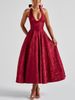 Women's Clothing Elegant Sleeveless V Neck Halter Jacquard Dress High Waist Cinching Backless Design Style Spring/Summer Evening Gown_ecoleips.com