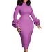 C8638 European And American Cross-border Half-high Collar Slim-fit Elegant OL Long-sleeve Dress With Three-dimensional_ecoleips.com