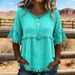 New Women's Casual Loose Fit Shirt Round Neck Pullover Short Sleeve Top Style Fashion_ecoleips.com