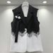 Statement Blazer Vest With Sequins & Fringe, Color-Block Office Wear For Women, Trendy A-Line Spring Summer Jacket_ecoleips.com