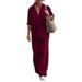 women's clothing bohemian style cotton linen long sve wrap top & wide leg pants set – casual comfort for women (black, y green, wine red)_ecoleips.com