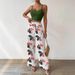 Women's Clothing Autumn Casual Army Green Suspender Top Casual Straight Elastic Pants Two Piece Set_ecoleips.com