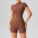 Women's Nude Half Zipper Bodysuit Short Sleeve Sports Fitness Yoga Clothes Dance One Piece Hip Lifting Running Tights_ecoleips.com