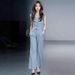Fashionable Elegan Women's Oufi 2026 Summer New Wesern Syle V-neck Shor Sleeve Top And Wide-leg Pans Two-piece_ecoleips.com
