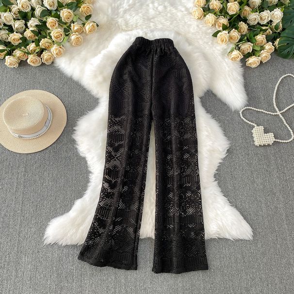 Women's Clothing Lace Hollow Knitted Pants For Women New High Waist Petty Bourgeoisie Girl Heart Straight Tube Slim Elastic Casual Pants_ecoleips.com