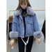girl Girl Denim Parka For Women 2025 Winter New Loose Large Fur Collar Fleece Lined Thickened Cotton Jacket Short Ins Trend_ecoleips.com