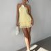 Beach Holiday Backless Hollow Out Women's Dress Casual Ruffle Pleated Dating Dress Sexy Halter Neck Solid Color Slim Mini Dress_ecoleips.com