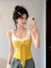 French-Style Bow-Tie Age-Reducing Camisole For Women, Summer Outerwear With Chest Pads, Color-Blocking, Slim-Fit_ecoleips.com