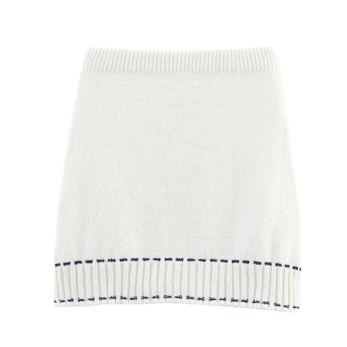PB&ZA Custom Style New Women's Fashion Elegant Knitted Short Sleeve Top And Skirt Set3920148_ecoleips.com