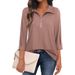 2023 New European And American Hot-Selling Wom's Sev-Quarter Sleeve Zipper V-Neck T-Shirt Top Cross-Border Trade_ecoleips.com
