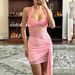 Women Trendy Sexy Mini Dress, Delicate Lace Fabric, Tie‑Up Halter Neck, Open‑Back Design, Sleeveless Slim‑Fit Silhouette_ecoleips.com