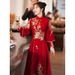Elegant Chinese Style Wedding Banquet Dress Red Qipao Cheongsam Bride Reception Gown Long Sleeve Autumn Winter_ecoleips.com