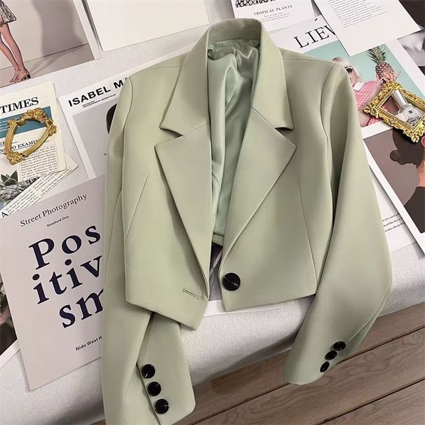 Petite Blazer For Women, Short Black Jacket With Peony Sleeves – British Style Office Wear, Spring Autumn Formal Coat, Slim Fit Stretchy Polyester_ecoleips.com