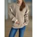 Autumn And Winter Stitching Casual Women's Sweater Idle Style Round Neck Loose All-Matching Thickened Warm Pullover Top_ecoleips.com