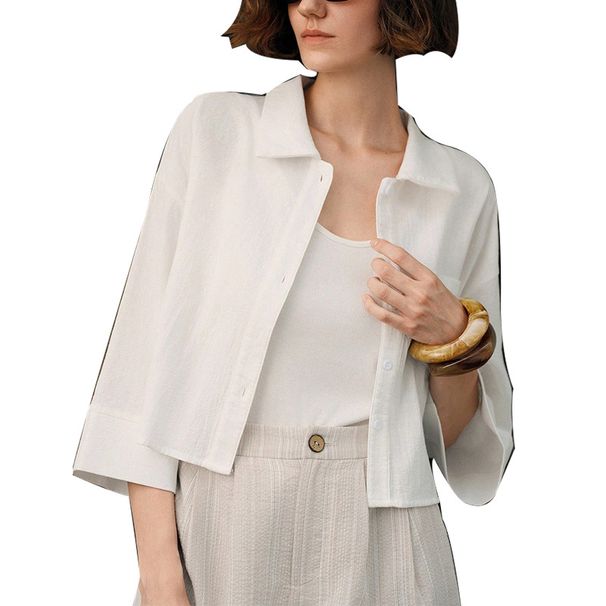 Fashionable Pure Cotton Long Sleeved Shirt Women's Cardigan Style Spring Short Top_ecoleips.com