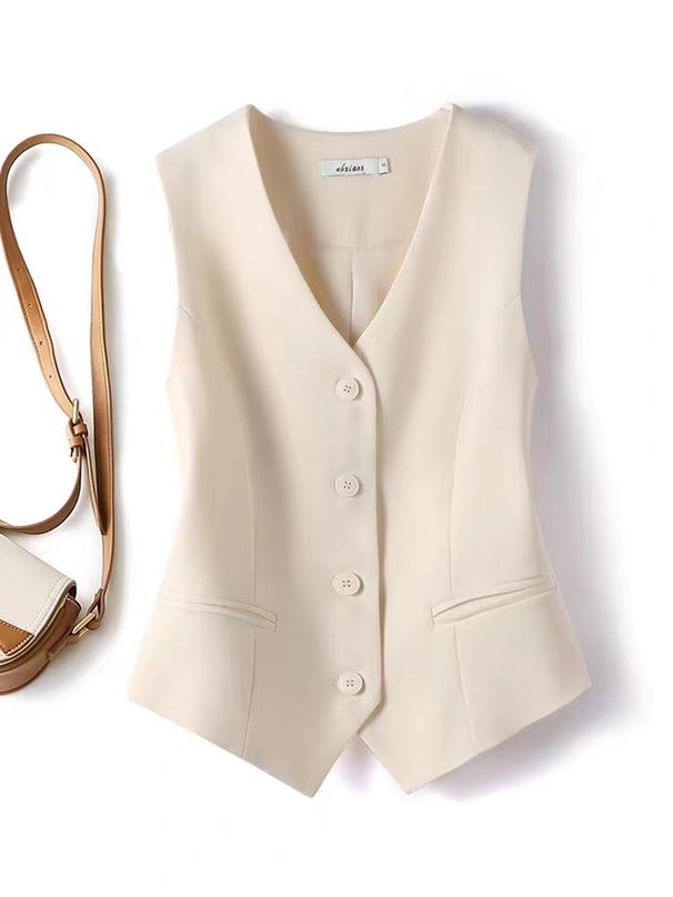 Women's Slim Fit Short Vest 2025 Spring Autumn New Outer Wear Layered Waistcoat Black Small Suit Vest for Women_ecoleips.com