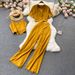 Women’s Clothing Style Fashion Suit For Women Summer Camisole Short V Neck Shirt Jacket High Waist Wide Leg Trousers Three Piece Set_ecoleips.com