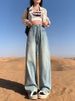 Light Blue Wide-leg Jeans For Women, Spring/autumn 2024, New Early Spring Design, High-waisted, Slimming, Narrow_ecoleips.com