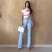 Women’s Clothing Sexy Hot Girl Hibiscus Flower Print Asymmetrical Neckline Short Top Waist Design Vest Top_ecoleips.com
