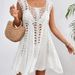 Women's Clothing Fashion Holiday Hand Crocheted Solid Color Stitching Dress Sunscreen Sexy Mid Length Beach Cover Up Dress_ecoleips.com